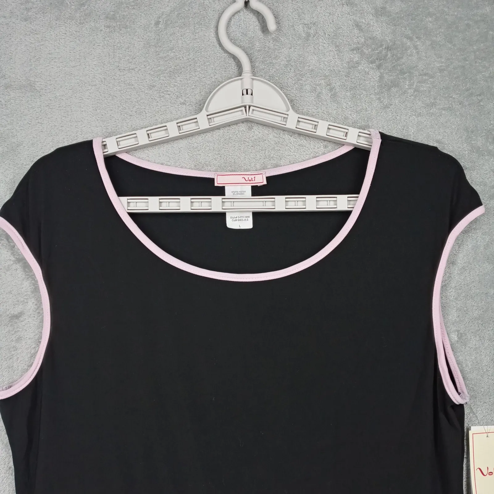 Vol.1 Blouse Large Pink Black Trim Bow Tie Top Cap Sleeve Y2K Preppy Pinup Retro - Image 4