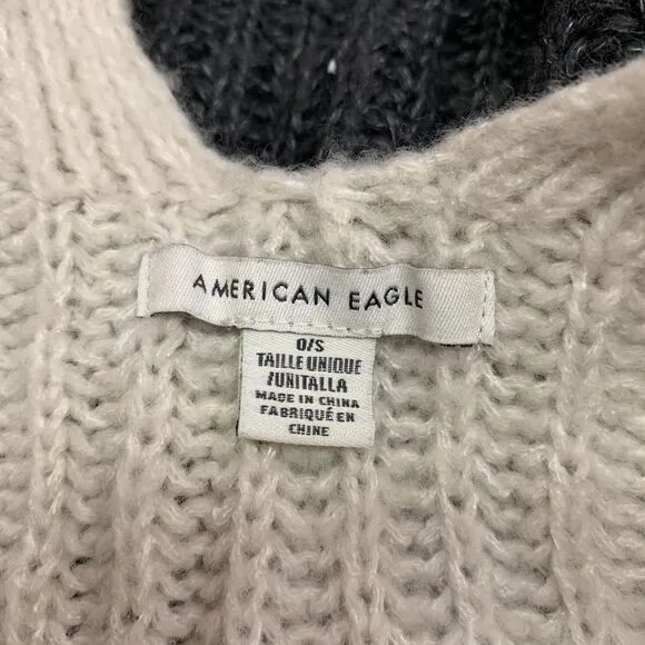 American Eagle Wrap Womens One Size‎ Ombre Knit Poncho Fringe Sweater Cape Gray - Image 4