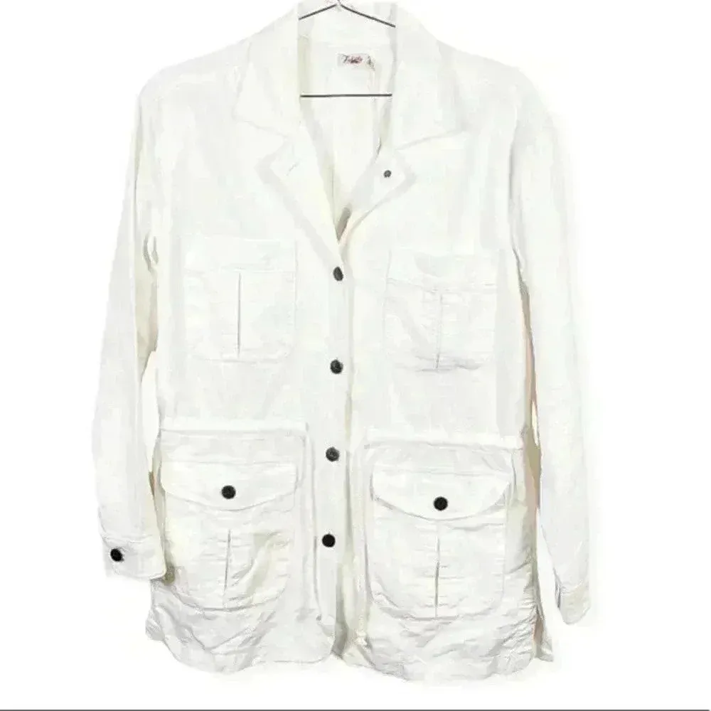 Faherty ‎ White Linen And Cotton Utility Jacket - Image 2