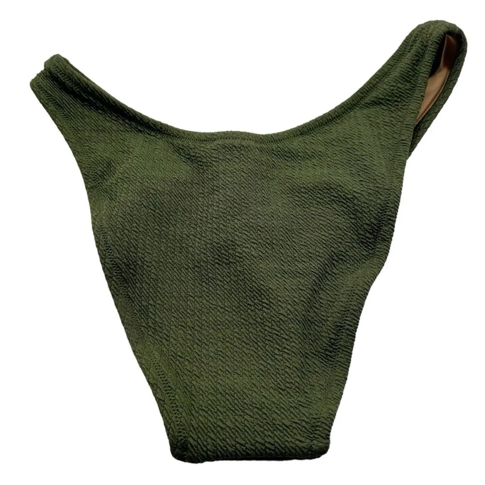 NWT J. Crew Army Green Textured Curved Waist Bikini Bottom Size Small - Image 2