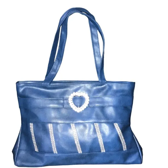 FAUX LEATHER VIBRANT BLUE EMBELLISHED DESIGN SHOULDER BAG - Image 4
