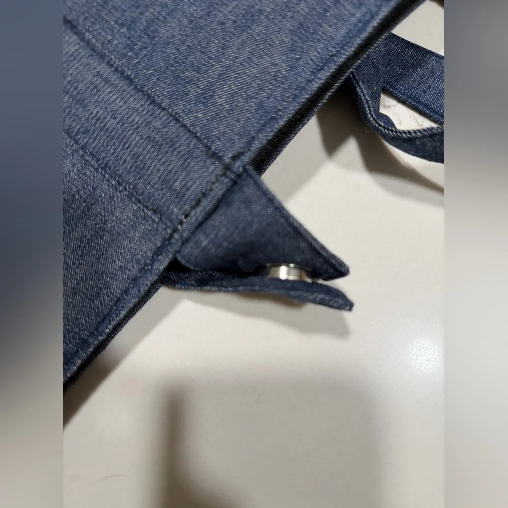 NEW Large Straw & Denim Shopping Tote Bag 19x14” - Image 4