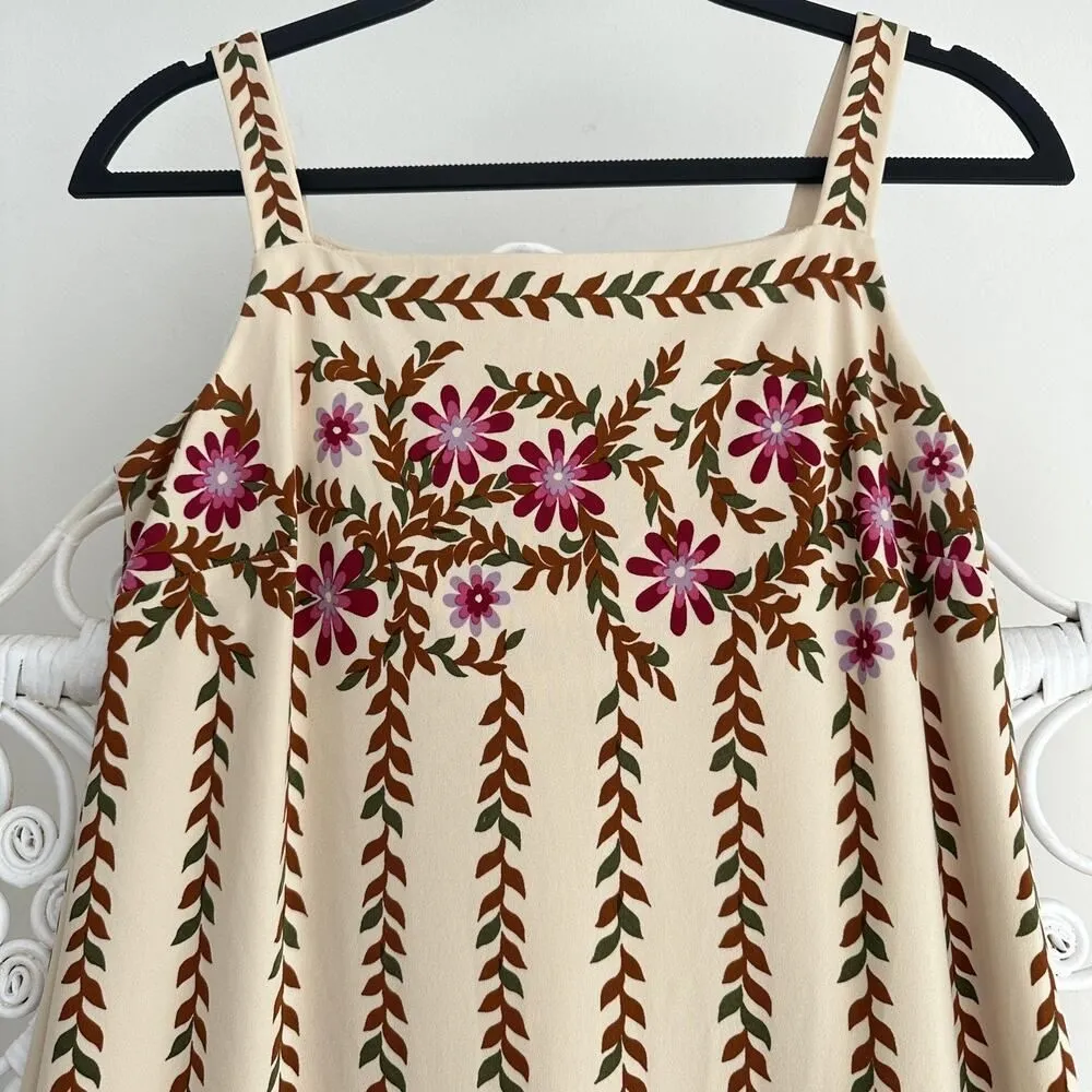 Vintage Alfred Shaheen Dress Womens small Cream Floral Maxi Hawaiian Boho 70s - Image 2