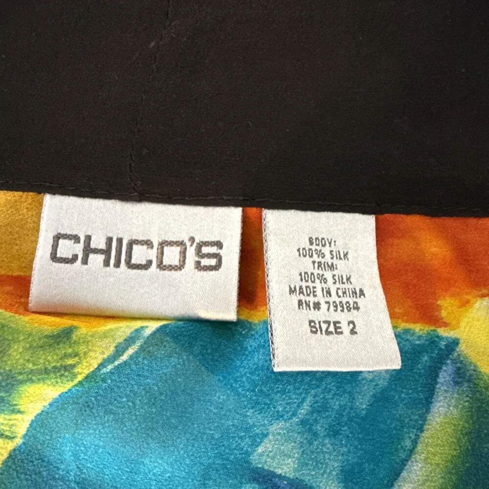 Chico's Womens Lightweight Silk Chiffon Short Kimono Jacket Size 2 L Watercolor - Image 8