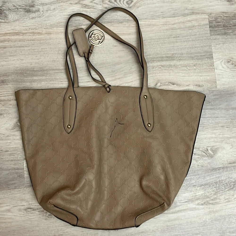 Tan Open Top Swinging Logo String Tote Bag Approximately 20" x 15" - Image 9