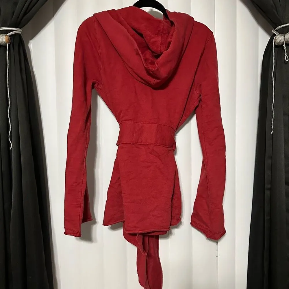 Lucky brand red jacket/robe/hoodie with attached adjustable belt , hooded robe - Image 4