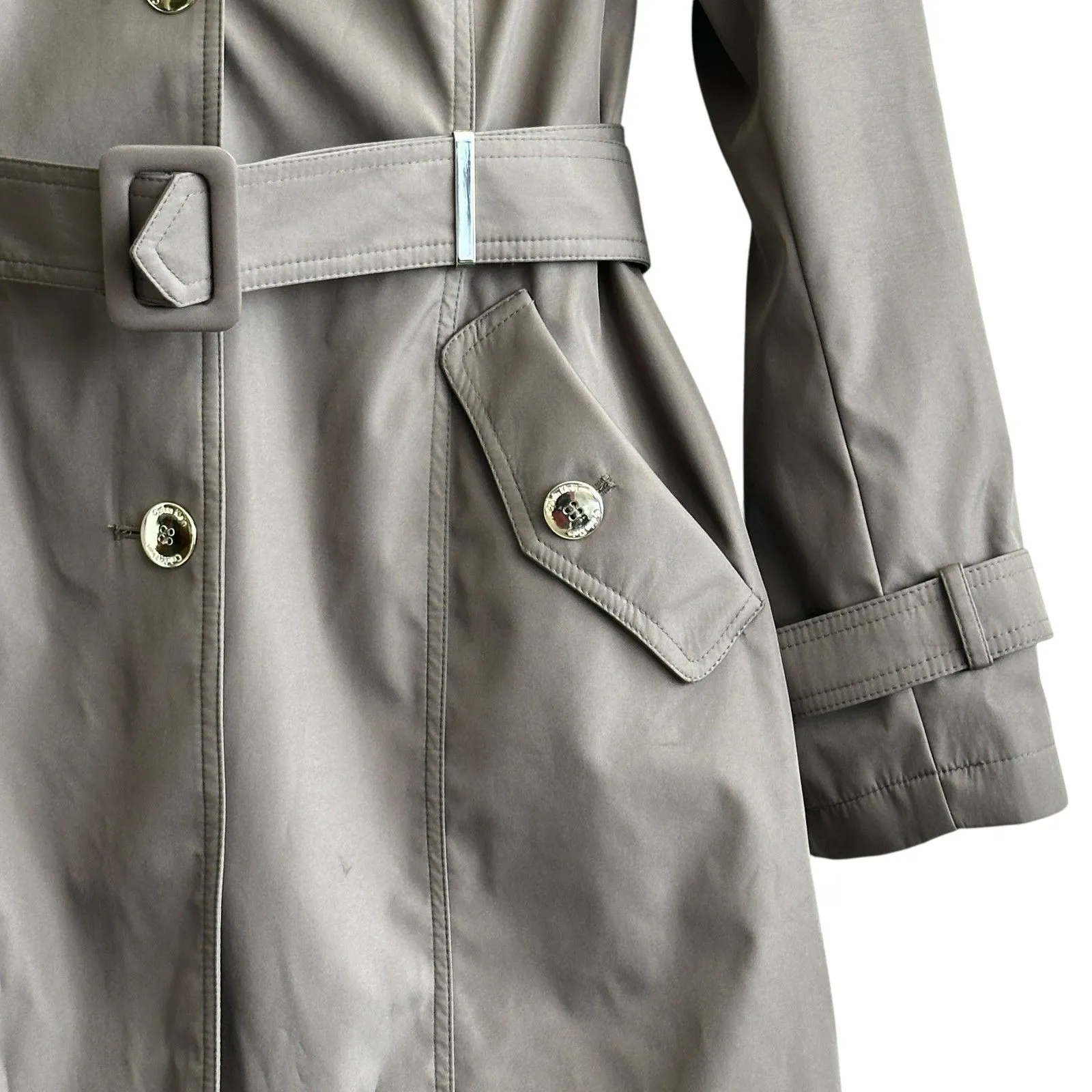Calvin Klein Rain resistant trench Coat hooded with a belt women size L - Image 6
