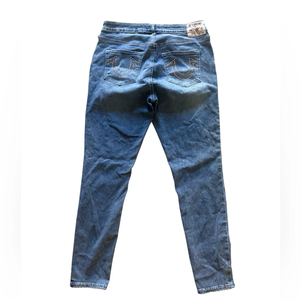 True Religion Blue Jeans with Tan Details - Image 8