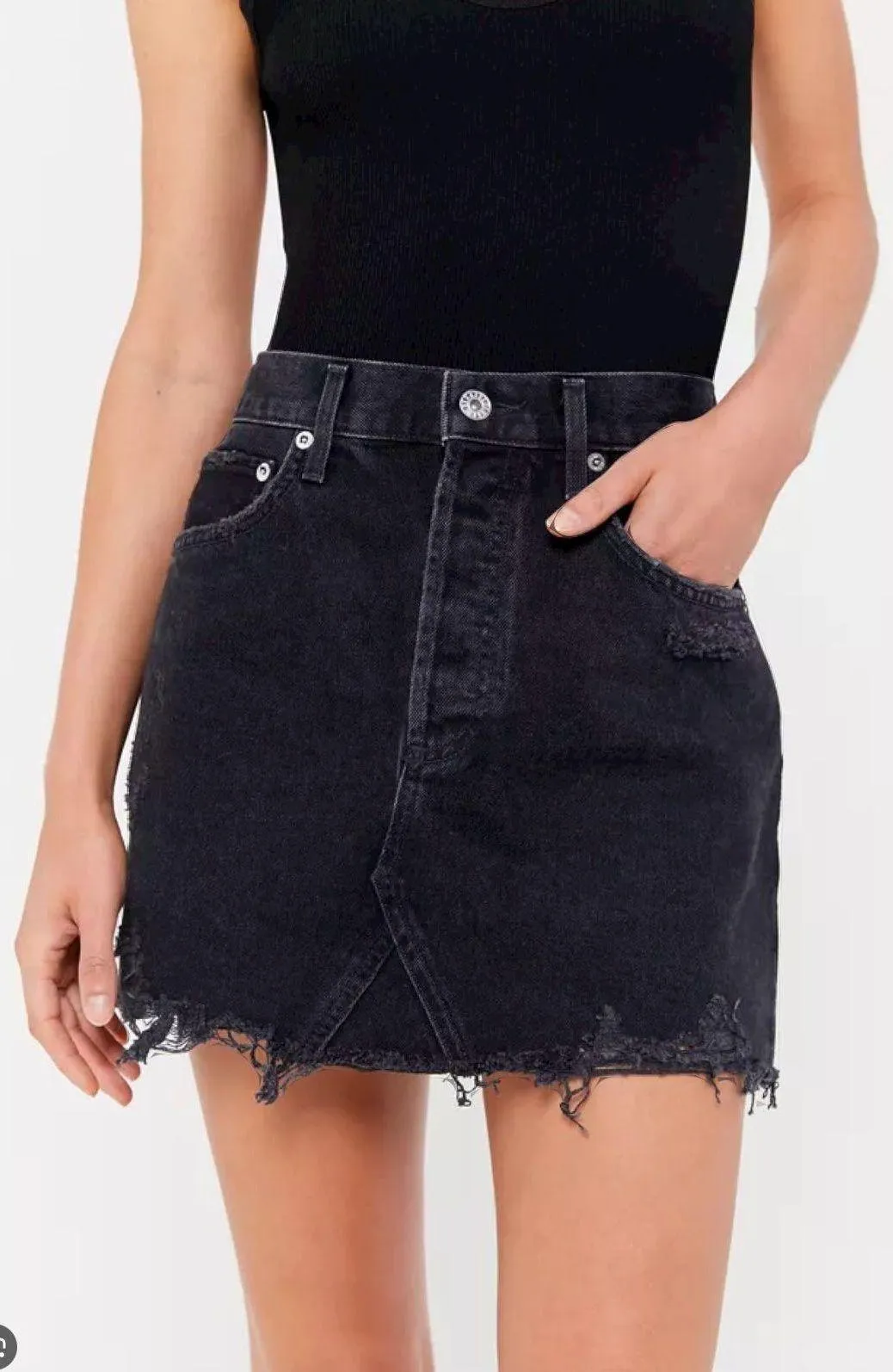 Quinn black denim distressed mini Jean skirt 28 - Image 3
