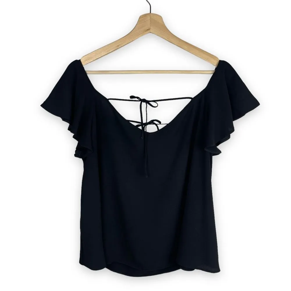 Topshop Flutter Sleeve Tie Detail V-Neck Blouse - Image 6