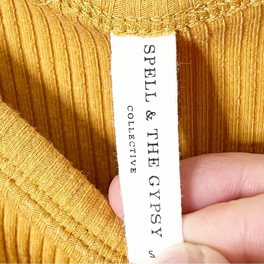 Spell Cosmos Rib Midi Dress Turmeric Sleeveless Stretch Organic Cotton Size S Orange - Image 7