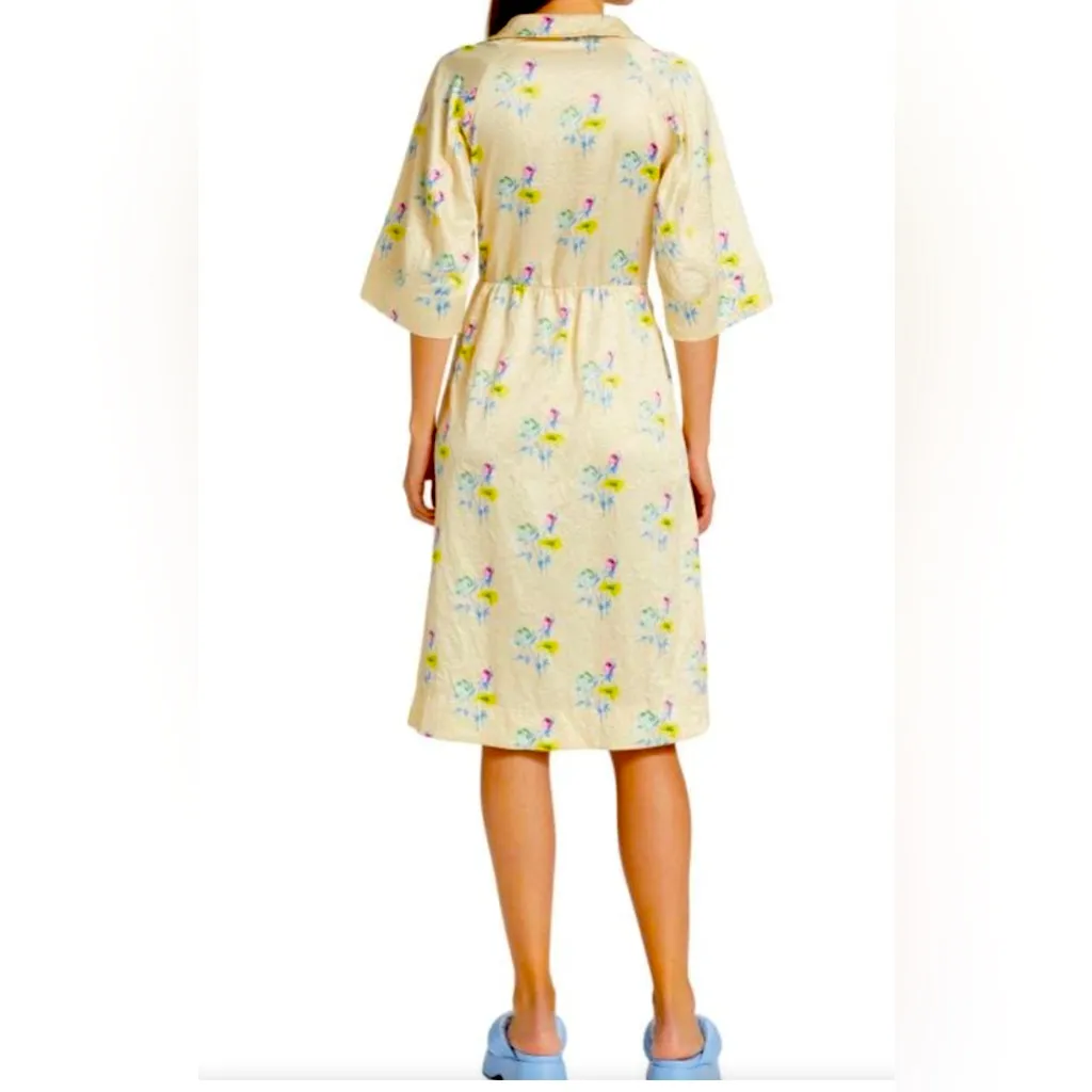 EUC GANNI Floral Crinkle Wrap Dress In Yellow size 36/4 Pink Blue Chic Sexy Wrap - Image 4