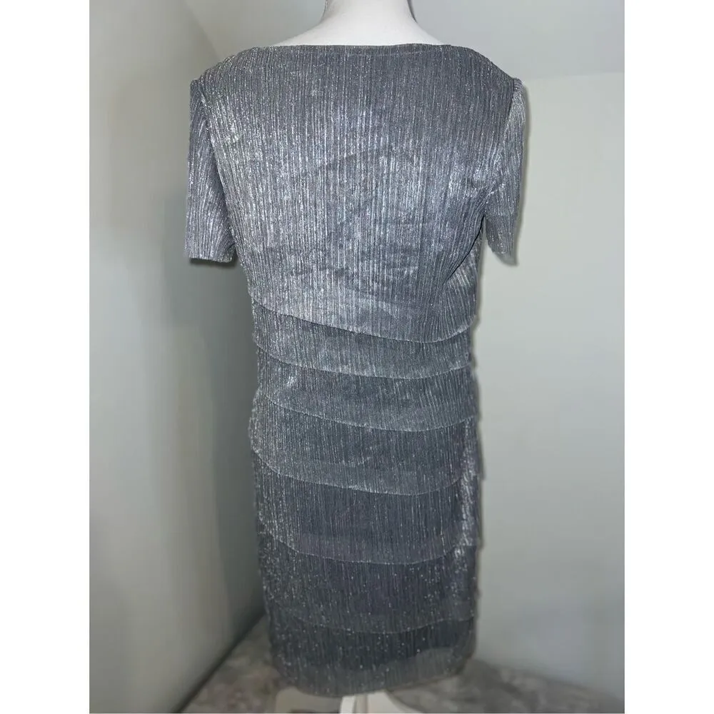 Women’s Metallic Tinsel Silver Shift Tiered Dress 10 - Image 5