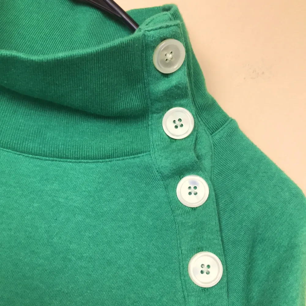 J. Crew Women’s Asymmetrical Button Mock Neck Kelly Green Sweatshirt - Image 3