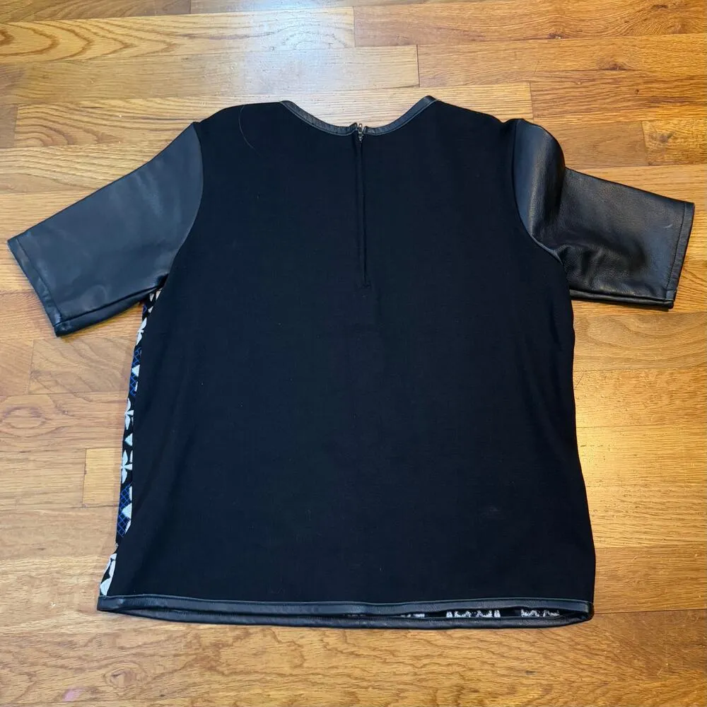 ASOS Womens 2 Pleather Faux Leather Embroidered Beaded Floral Short Sleeve Top - Image 6