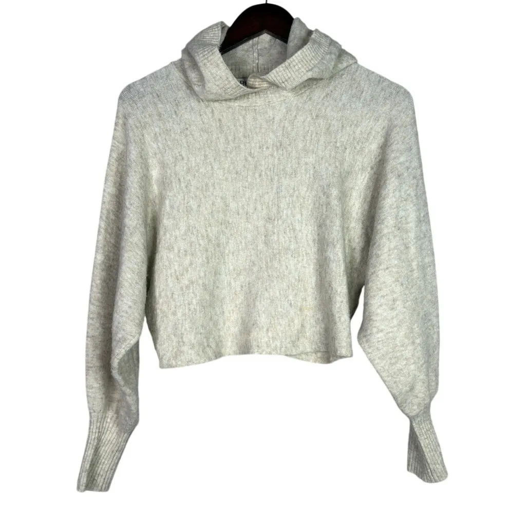 Zara Oversized Crop Wool Blend Long Sleeve Stretch Knit Hoodie Sweater S Cream - Image 12