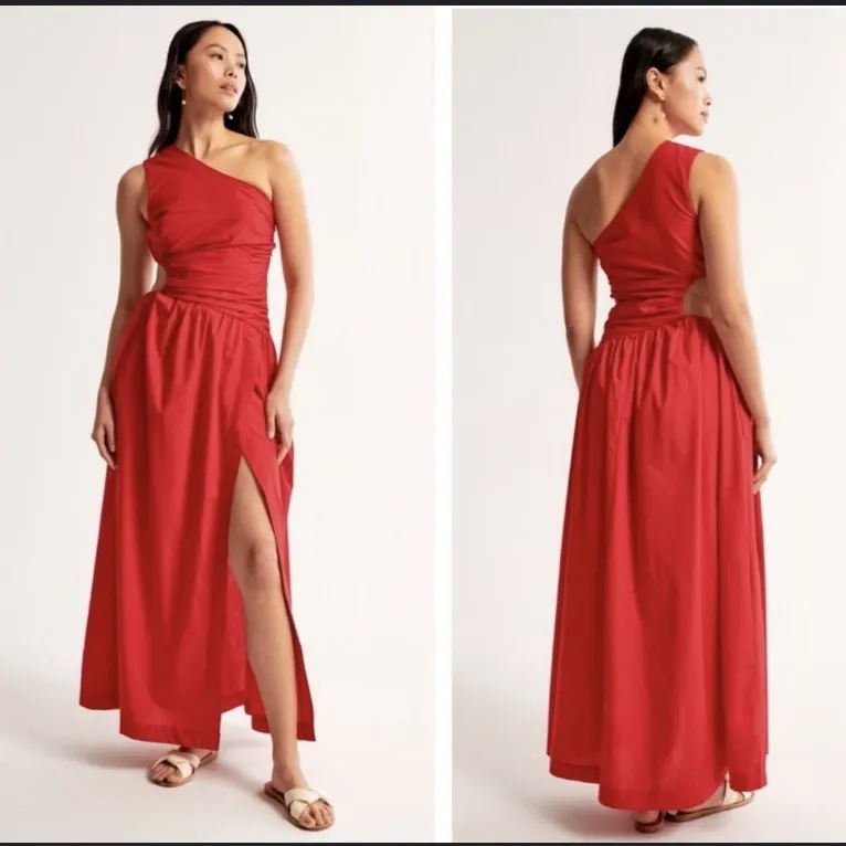 Abercrombie & Fitch Red One Shoulder Side Cutout Maxi Dress, NWT Sz Small - Image 2