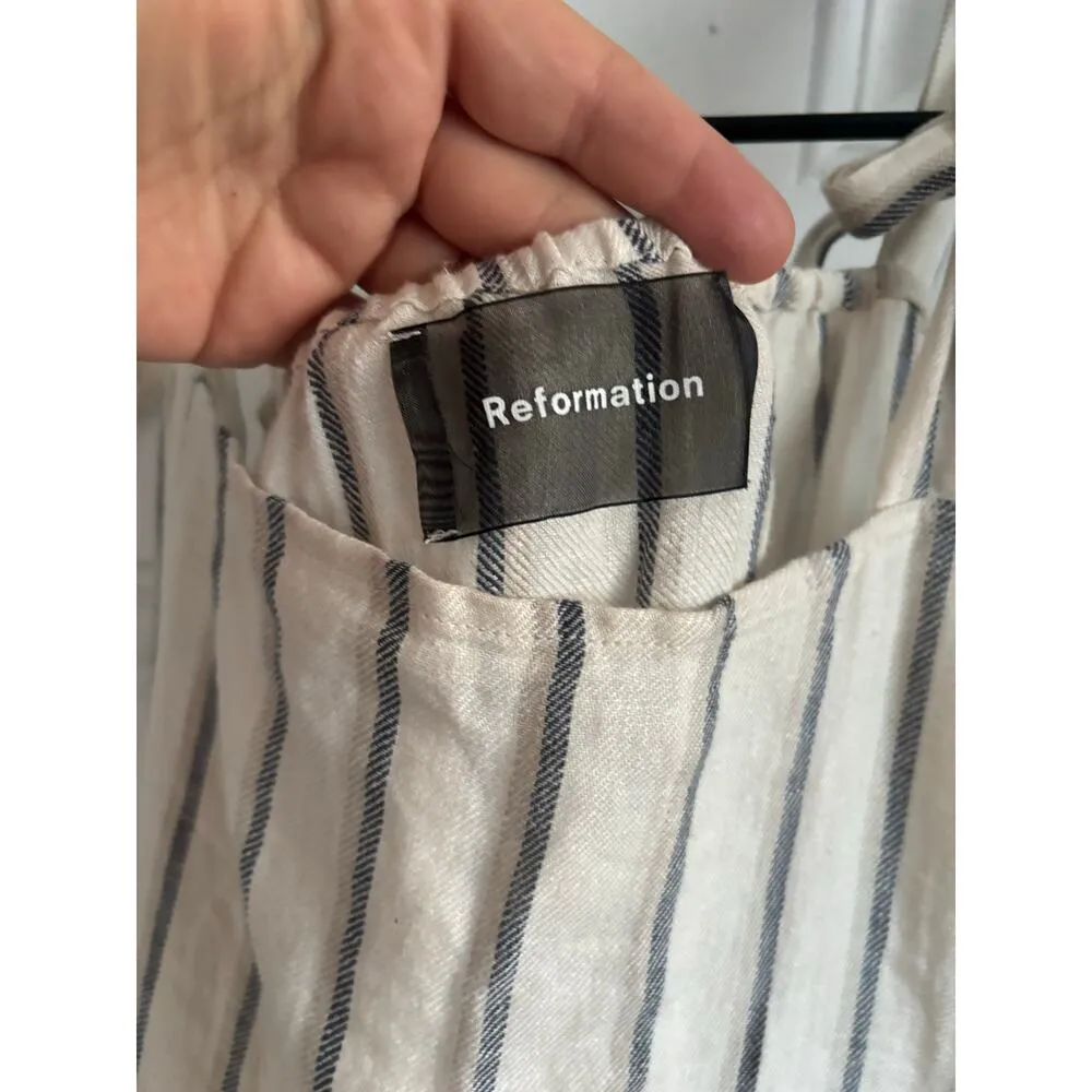 Reformation Elliott Lagenlook 100% linen striped summer dress size small - Image 4