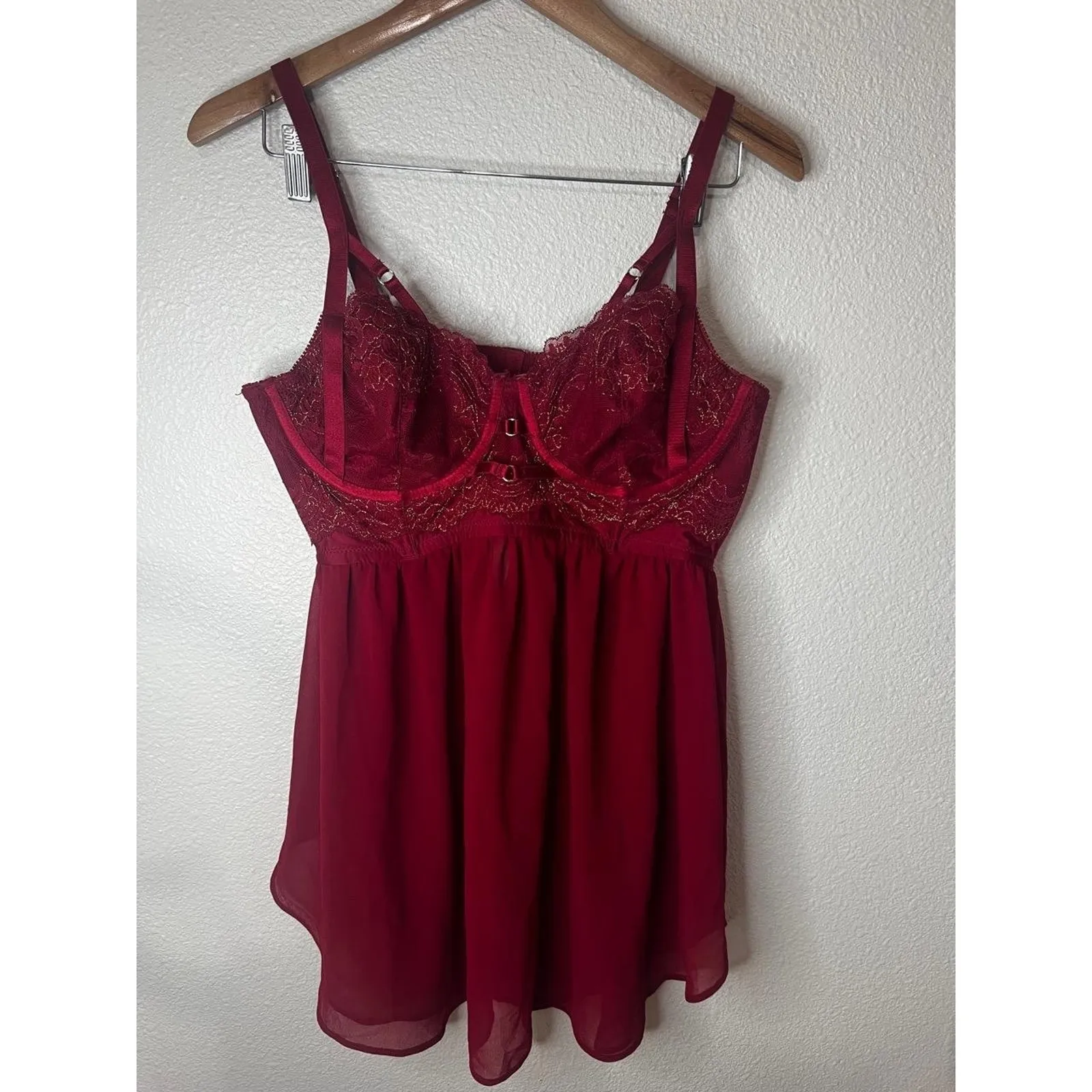 Torrid Curve Womens 0 0X plus Strappy Lurex Lace Babydoll Chemise Dark Red Sexy - Image 2