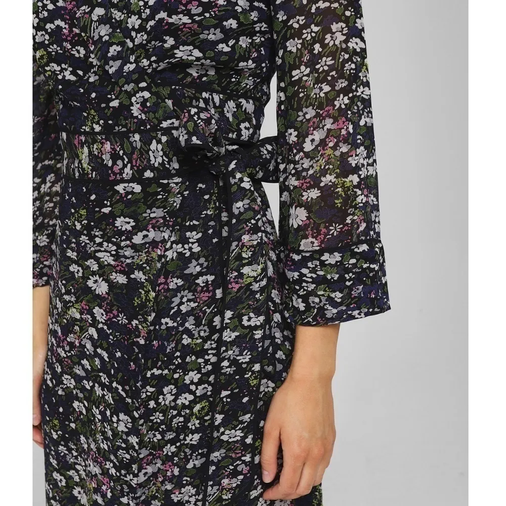 GANNI Floral Print Georgette Wrap Dress in Black Size EU 34 // US 2 - Image 11