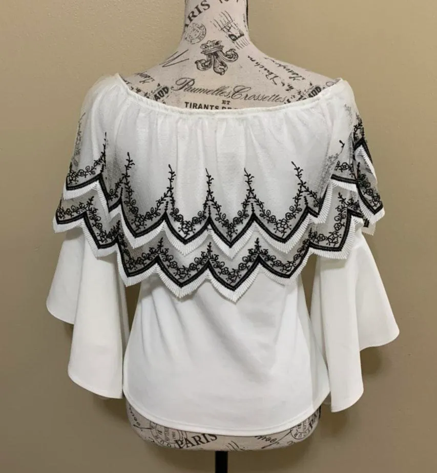 White Black Off The Shoulder Medium Top - Image 2