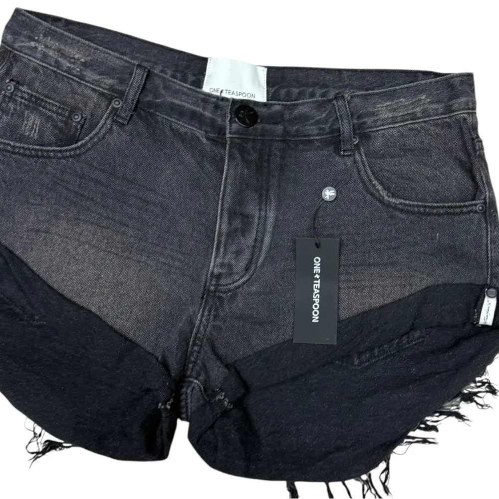 One Teaspoon Bandits Low Waist Distressed Denim Shorts Black Fade Size 31 NWT - Image 7