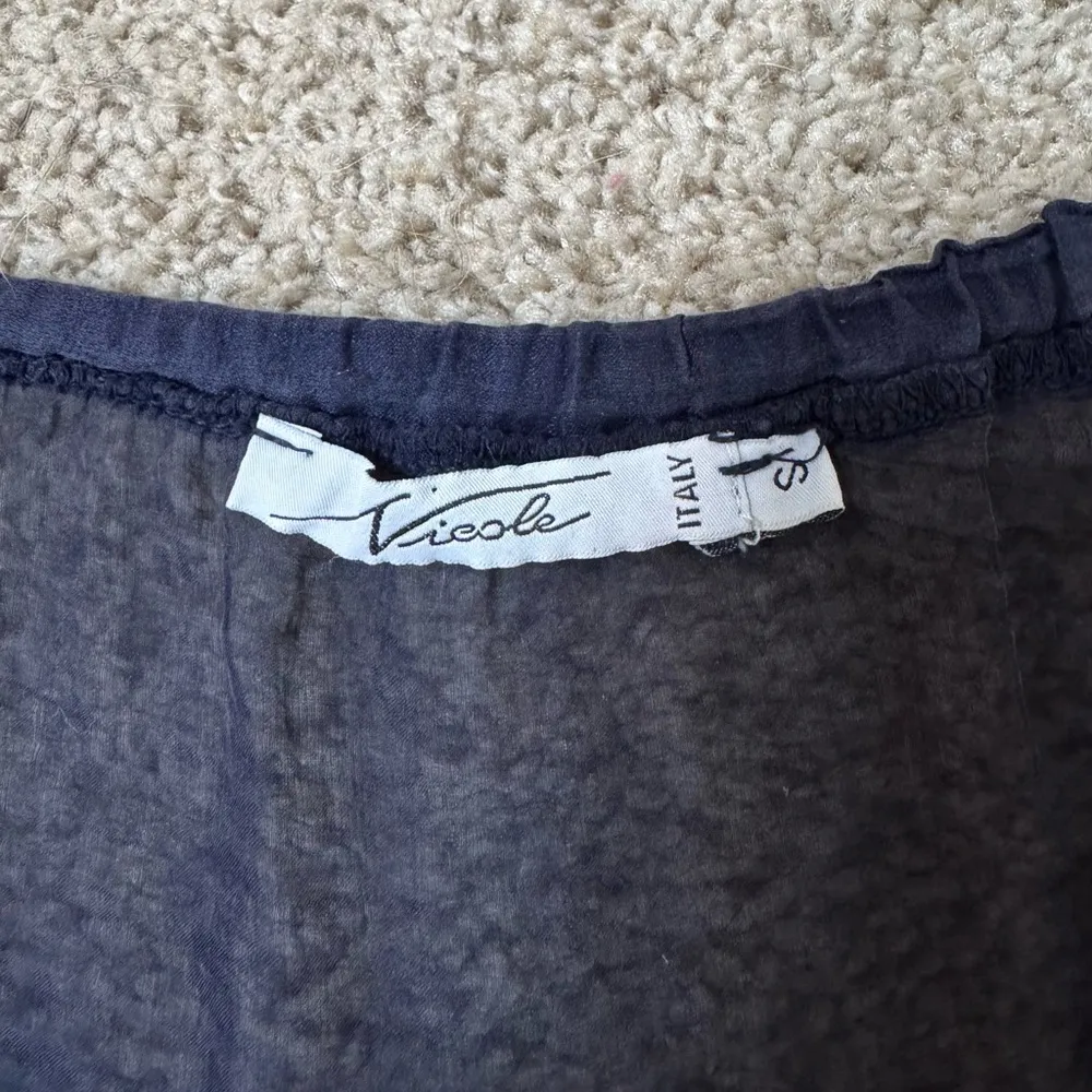 Italian Navy Whimsy Goth Sheer Layers Bohemian Airy Embroidered Gauze Peasant Blue - Image 2