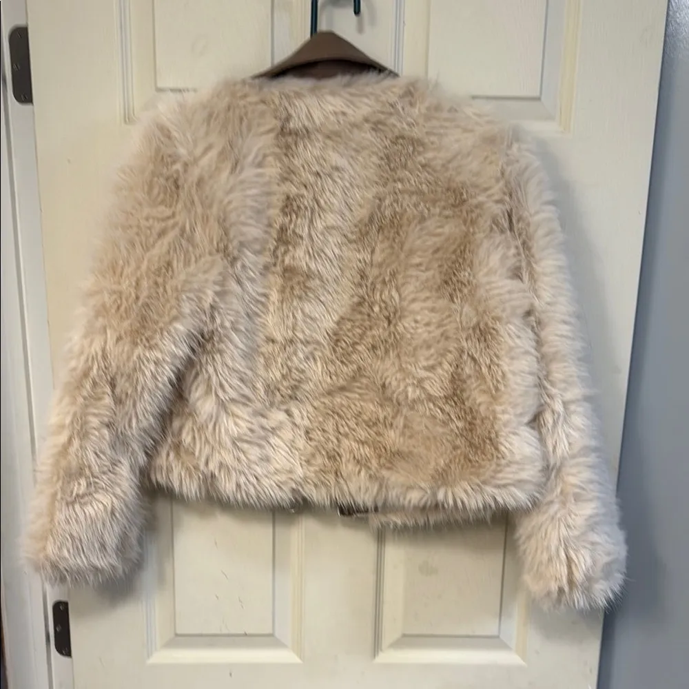 Faux Fur Jacket with Leather Accents Brown Size XS - Image 5