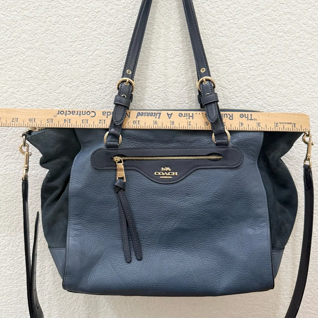 COACH C5689 Kleo Carryall Denim Blue Pebbled Suede Leather Satchel Shoulder Bag - Image 8