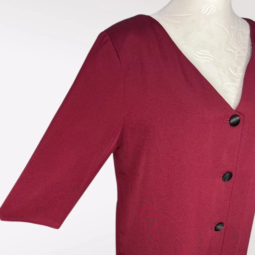 Vintage 80s Maroon Button Up Tunic Top Rayon Size 8 Red - Image 8