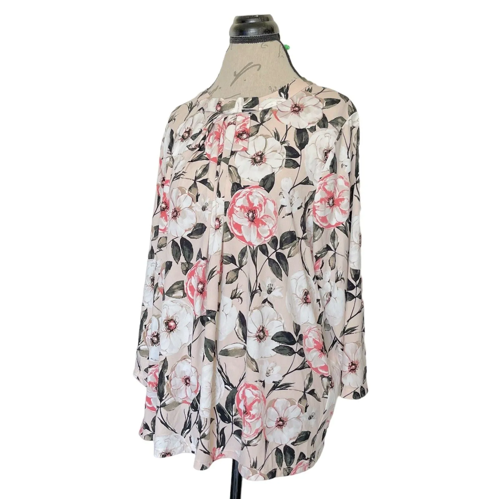 Karl Lagerfeld Blouse Size XL Tunic Floral Bow Tied Pleated Knit Secretary - Image 3