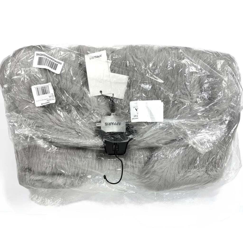 Apparis Uma Tinsel Crop Zip Front Shaggy Faux Fur Coat Silver XL NWT Jacket - Image 8