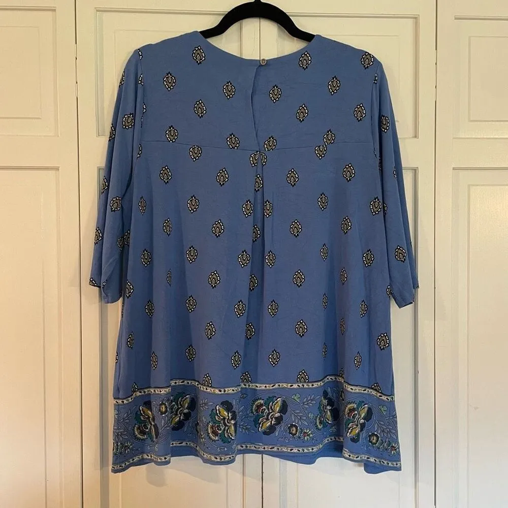 J.Jill wearever collection blue medallion block print trim blouse Size undefined - Image 6