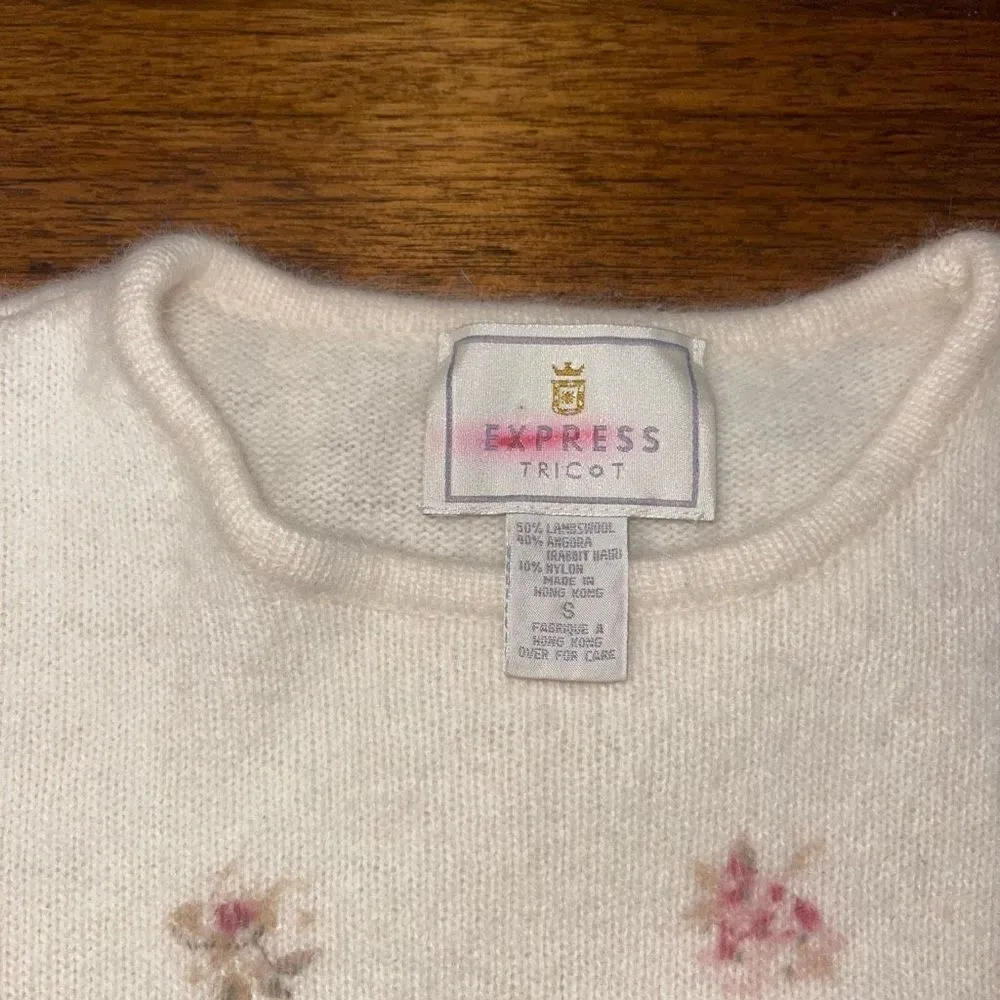 Express Tricot Wool Floral Cropped Sweater - Image 3
