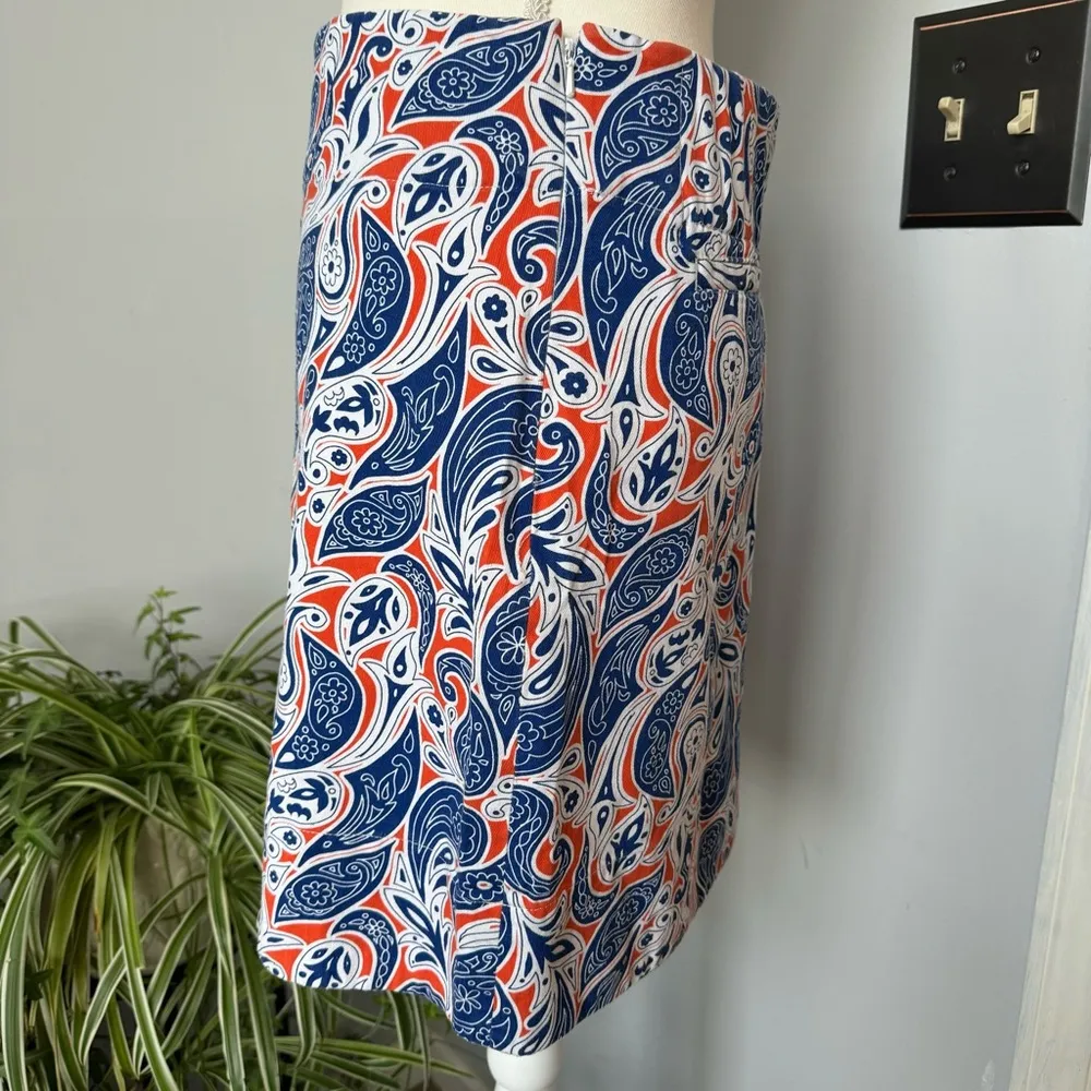 Pennington & Bailes 100% Cotton Blue‎ Orange White Paisley Summer Miniskirt sz 4 - Image 4