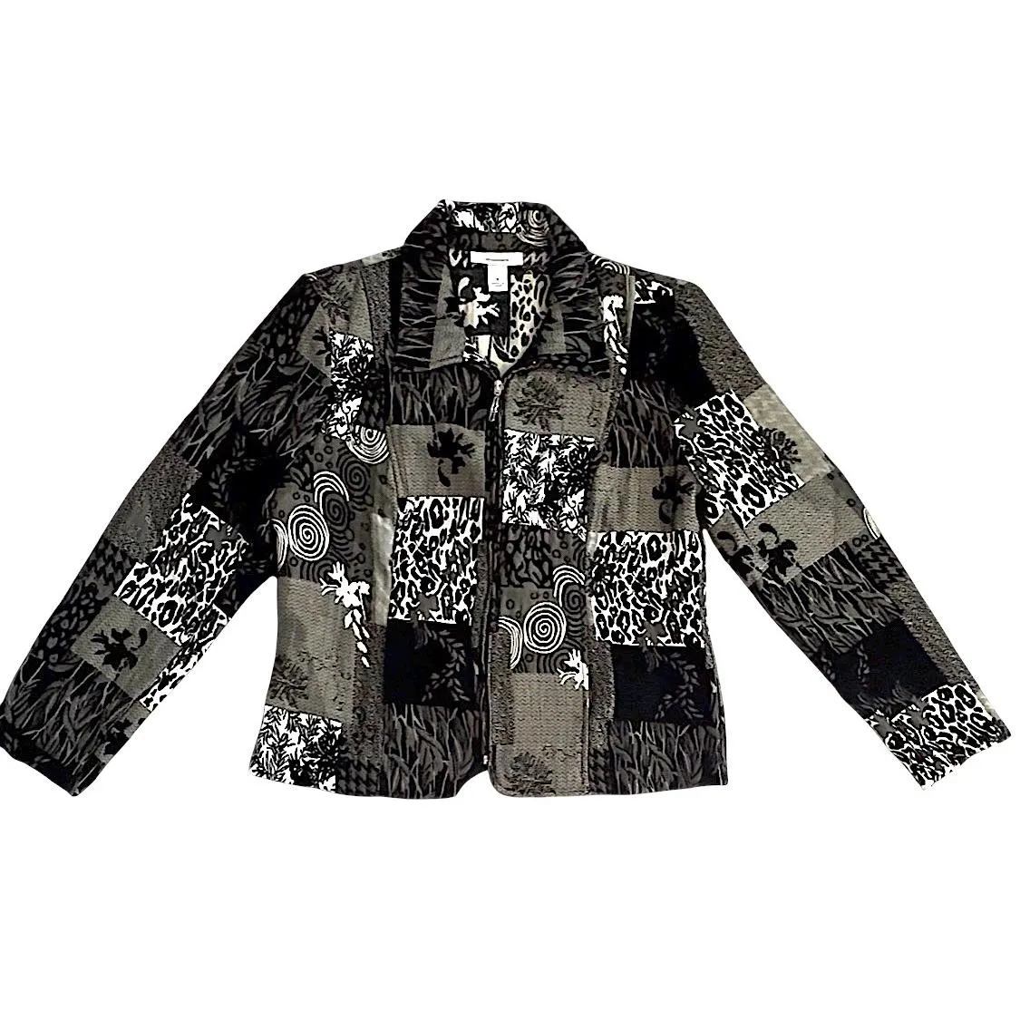 DressBarn Jacket Womens Grey Black Tan Colorblock Full Zip Collar Chic Size - Image 2