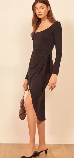 REFORMATION Elisa Wrap Dress In Black - Image 2