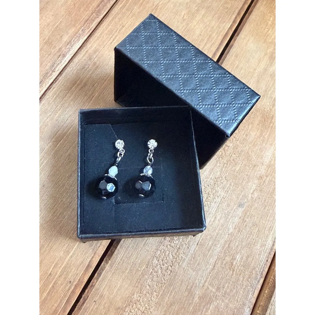 Black Crystal Drop Earrings With Rhinestone Accents In Gift Box - Image 6