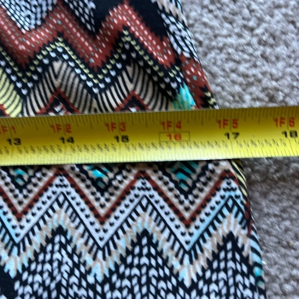 Women’s Brown Blue Bohemian Zig Zag Stretchy Comfy Fall Maxi Dress Medium - Image 4