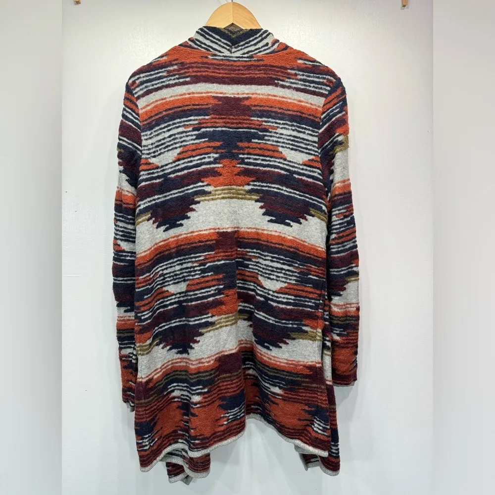 Lucky Brand Southwestern Aztec Knit Long Open Flutter Front Wrap Cardigan XL - Image 11