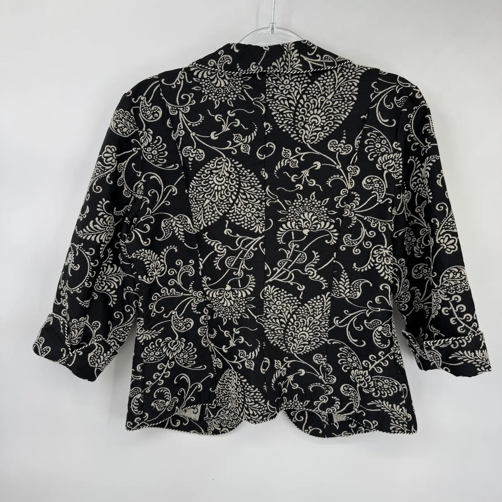 Cabi Eliza Blazer Jacket Womens 8 Black Cream Floral 3/4 Sleeve - Image 8
