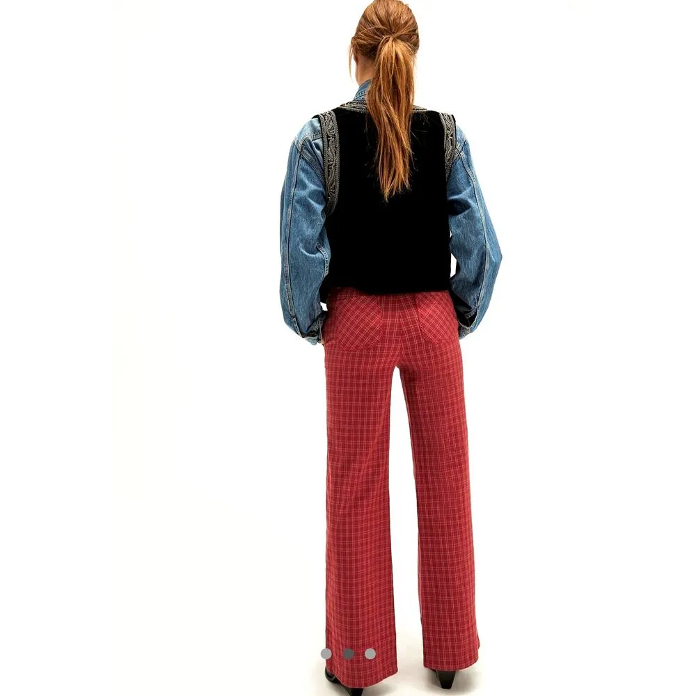 Free People Sofia Wide Flare Pants Red Combo Multiple Sizes - Image 2