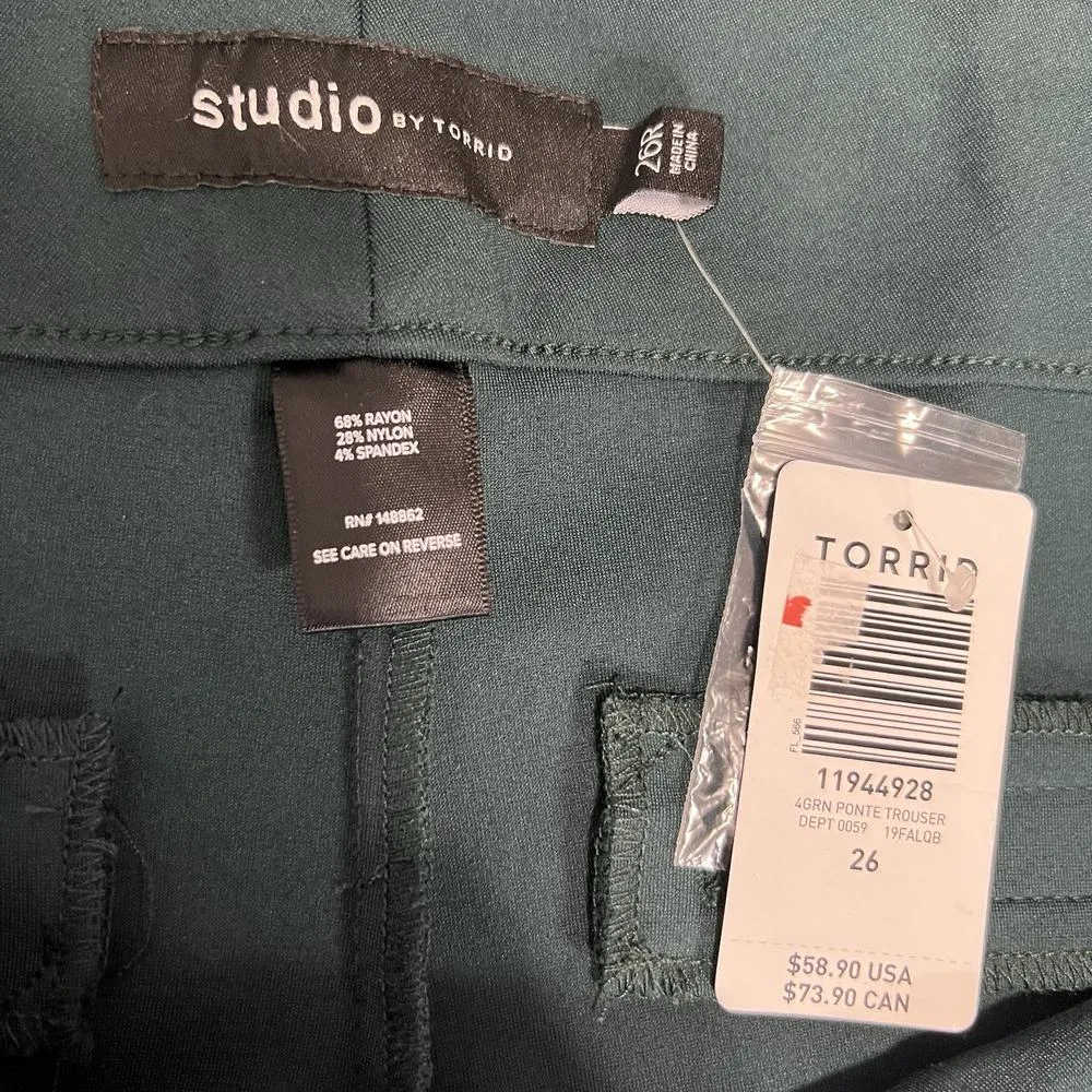 Torrid Studio Signature Ponte Stretch Trousers Forest Green Dress Pants Size 26R - Image 9
