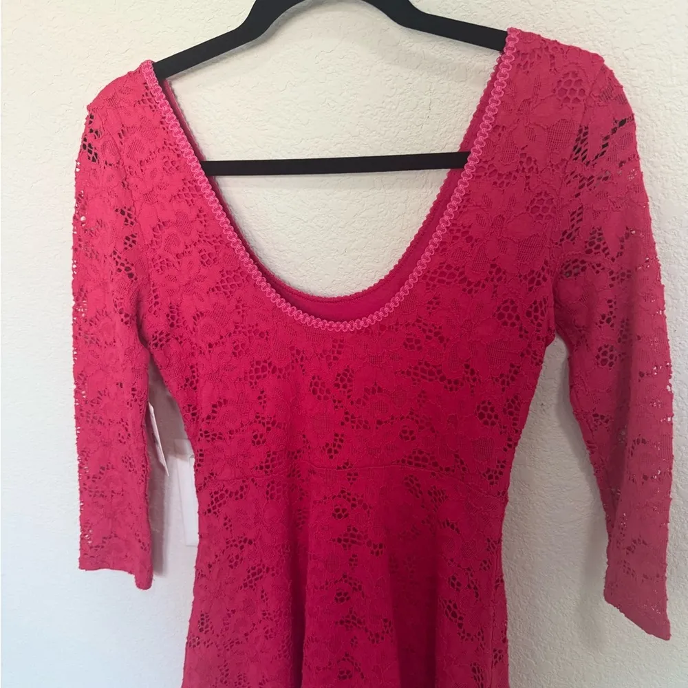 Free People Hot Pink Secret Garden Lace Skater Mini Dress Small NEW - Image 10