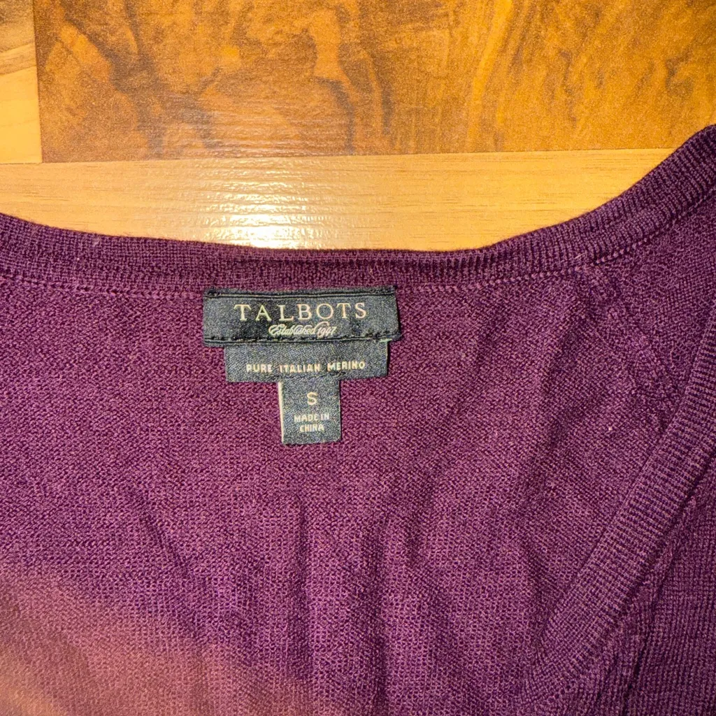Talbots pure Italian merino wool cardigan‎ plum color size small - Image 3