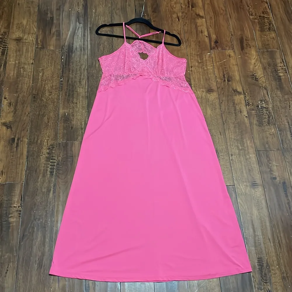 INC Lingerie Lace Trim Cutout Back Chemise Nightgown Foxy Pink Size XL - Image 10