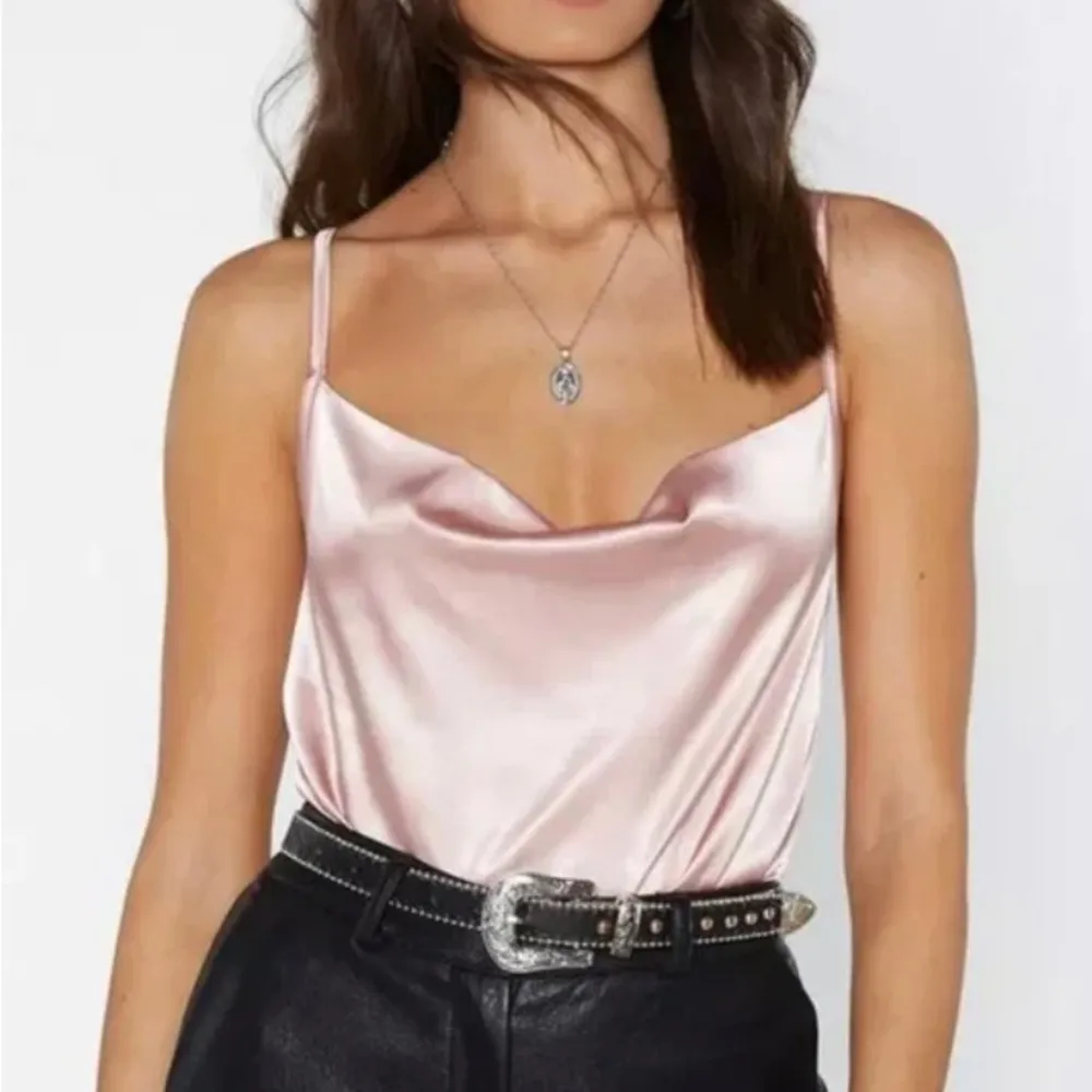 NWT! Nasty Gal Satin Cowl Neck High Leg Bodysuit size 4 - Image 3