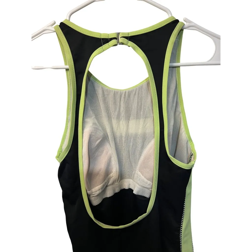 Black & Neon Green One-Piece Swimsuit With Open Back & Built-In Bra By Miraclesu - Image 4