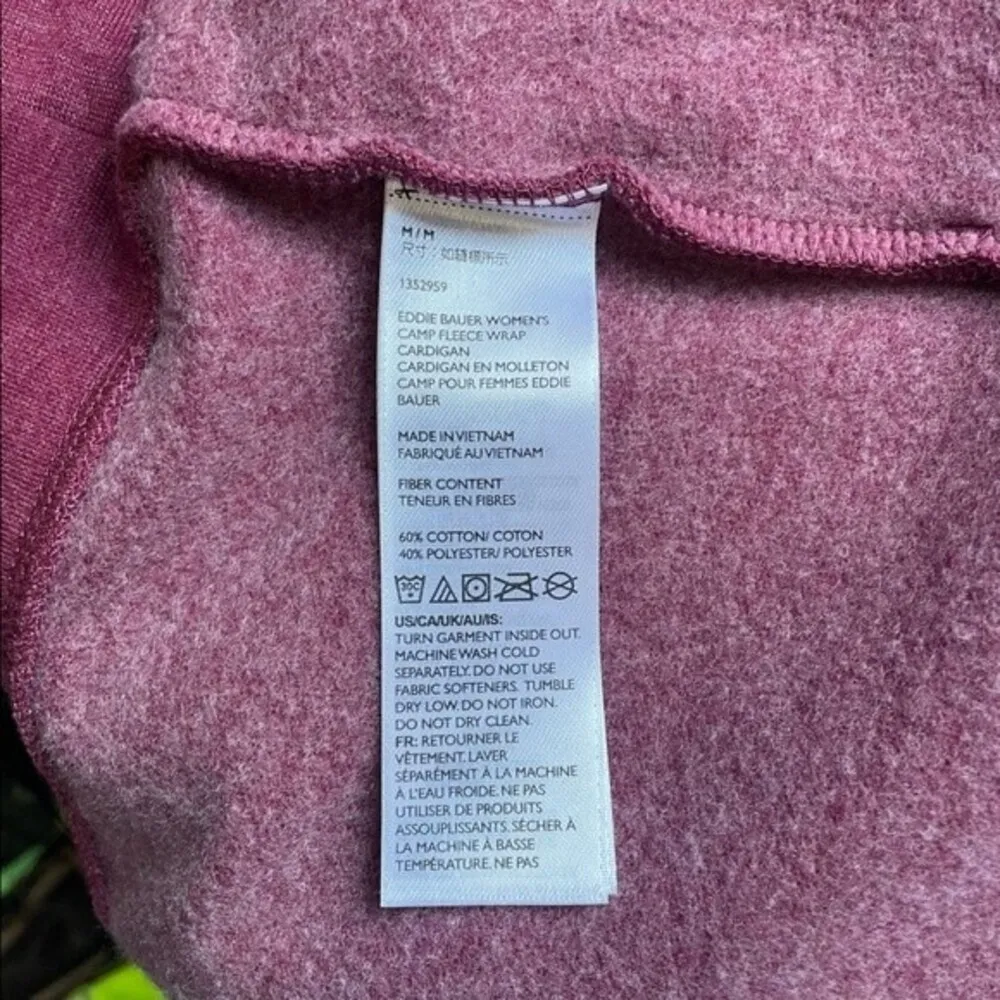 Eddie Bauer Cardigan Camp Fleece Wrap Burgundy Women’s Size Medium Cozy Lounge - Image 6