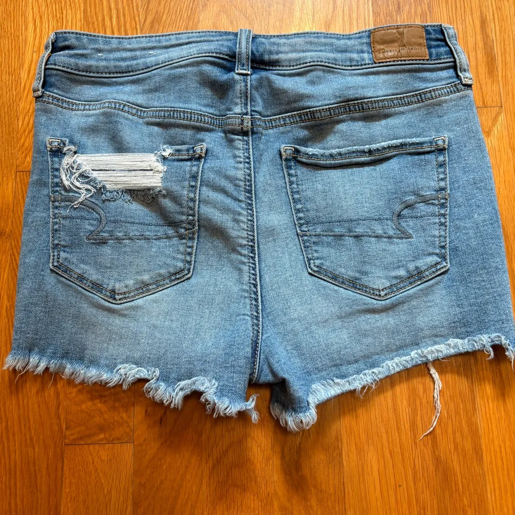 American Eagle High Rise Shortie CutOff Ripped Distressed Stretch Jean Shorts 10 - Image 8